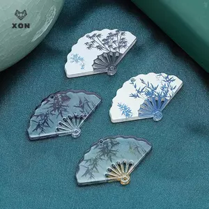 Quạt tre in hình vintage phong cách Trung Hoa, phù hợp làm DIY cho bông tai và móc khóa