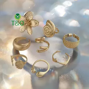 Bộ 8 Cặp Nhẫn Cánh Hoa Kim Loại Phong Cách Cổ Điển, Thích Hợp Làm Trang Sức Đại Dương Kỳ Nghỉ