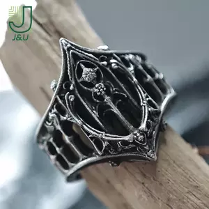 Nhẫn vương miện màu bạc phong cách Gothic, trang sức thời trang cho Halloween