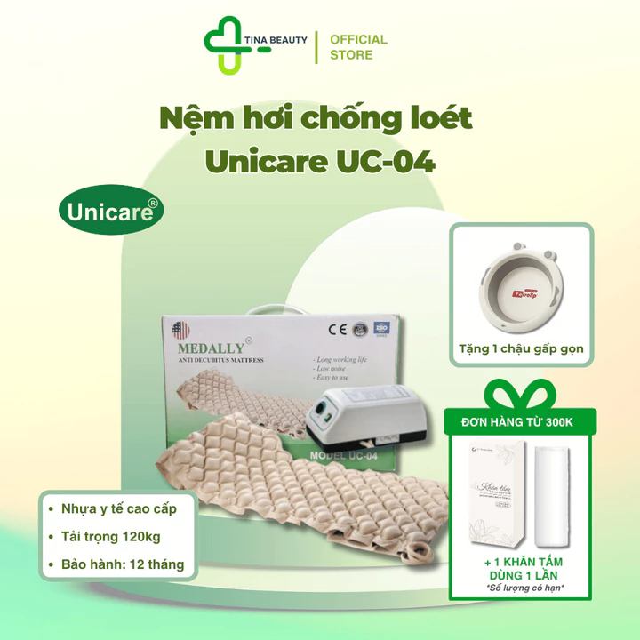 Nệm hơi chống loét, đệm nước cho người già UNICARE UC 04 Medally - Tặng chậu gấp gọn HNC