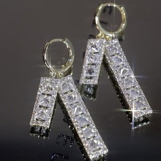 Bông tai hình chữ nhật zircon phong cách mới từ châu Âu và Mỹ