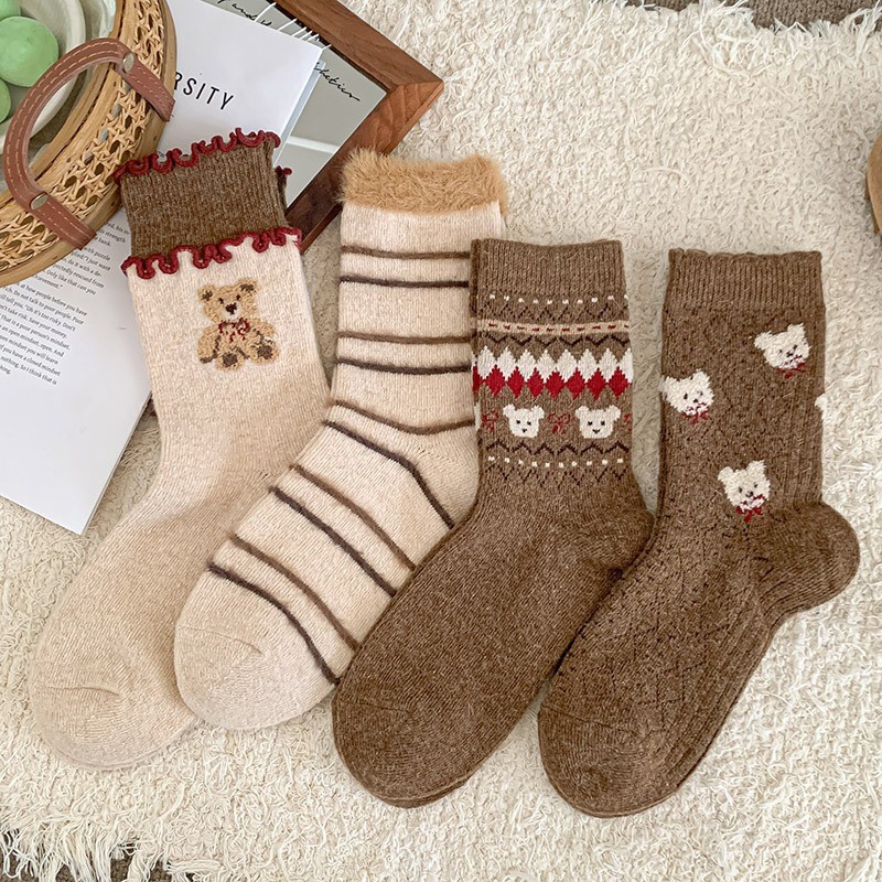 Vớ tất nữ vintage cashmere phong cách Hàn Quốc, thiết kế dễ thương và ngọt ngào cho mùa thu đông