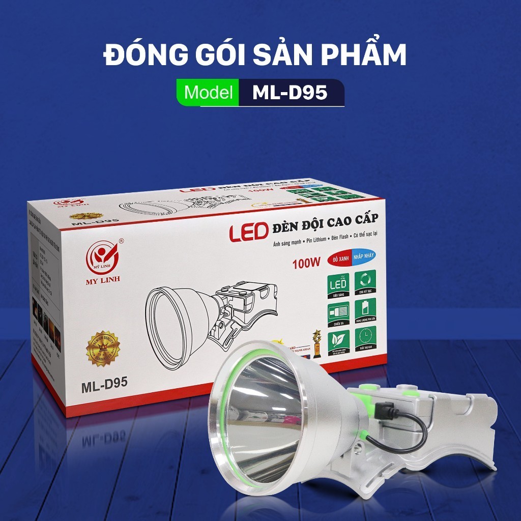 Đèn pin đội đầu siêu sáng D95 cao cấp, đèn pin chất liệu nhôm siêu nhẹ, chống nước, pin sạc 9600mAh