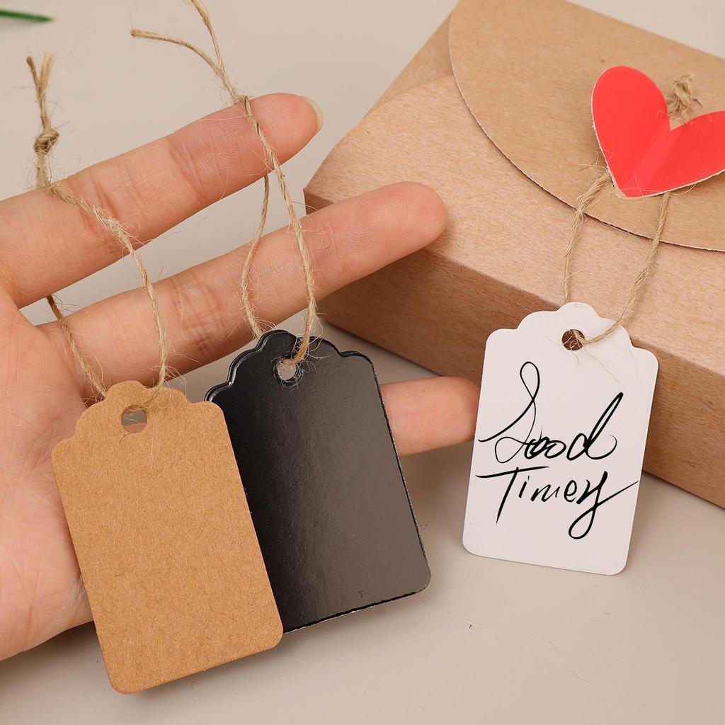 Thẻ treo trống có thể tùy chỉnh để ghi nhãn sản phẩm | Thẻ giấy Kraft có dây, 3 màu tùy chọn, 100 / 200 / 300 chiếc