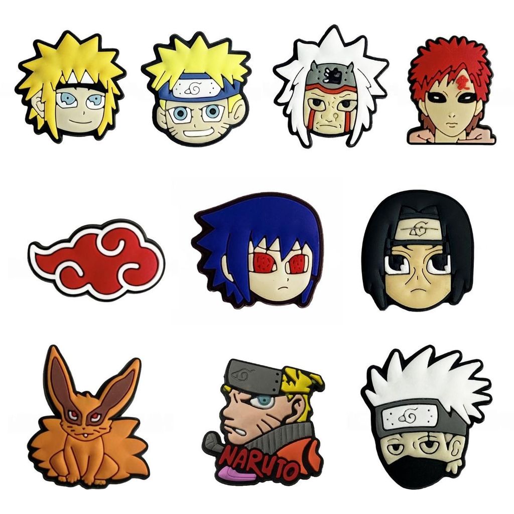 Charm gắn dép cross Naruto, Nút gắn sticker dép cross cham 2D hoạt hình Anime nhựa PVC CROSS TREND