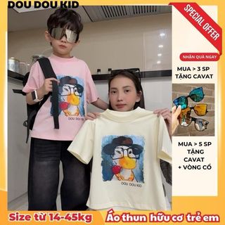 [DOU DOU KID- AP62) Áo Thun Trẻ Em Con Vịt Đeo Kính Size 14-45kg,Chất Vải Hữu Cơ