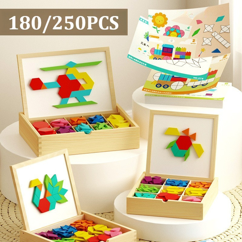 165/180/240/250PCS Tangram Xếp Hình Nam Châm đồ Chơi Trí Tuệ Cho Bé, Giúp Bé Làm Quen Với Hình Học Và Chữ Số