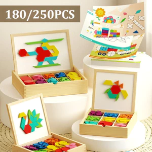 165/180/240/250PCS Tangram Xếp Hình Nam Châm đồ Chơi Trí Tuệ Cho Bé, Giúp Bé Làm Quen Với Hình Học Và Chữ Số