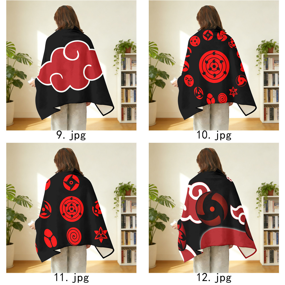 Chăn có nút bấm NARUTO Logo Flannel, Khăn choàng Flannel đa chức năng Akatsuki, có thể đeo để sử dụng tại văn phòng, Thiết bị du lịch ngoài trời.