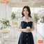 Đầm thiết kế BEMINE cổ sơ mi phối tơ in bi dáng chữ A phù hợp đi làm-B201