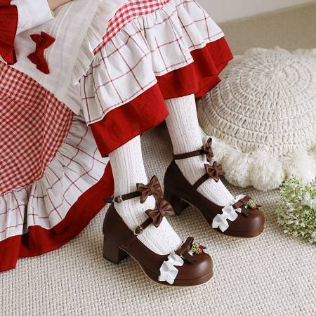 VNGT34-43 Kích Thước Lớn Nơ Hai Hàng Phẳng Khóa Dây Đeo Dâu Ren Khâu Mary Jane Giày Gothic COS Dây Sau Hiệu Suất