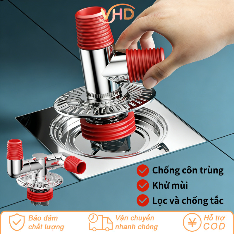 Nắp Ống Xả Máy Giặt 2in1 - Chống Mùi, Ngăn Tràn, Đầu Nối 90 Độ, Lắp Ga Thoát Sàn, Nhựa ABS Bền
