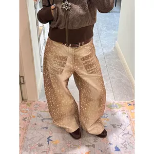 Quần Jean Nữ Họa Tiết Hươu, Thiết Kế Oversize, Thêu Tay Chất Lượng