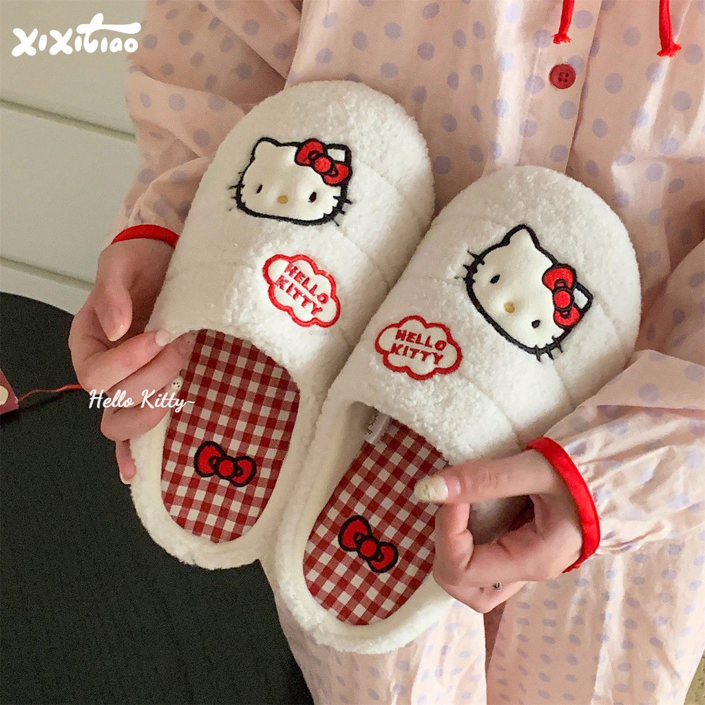 XIXITIAO Dép Cotton Kẻ Sọc Mèo Con Mùa Đông Thoải Mái Nhà Nữ Giữ Ấm