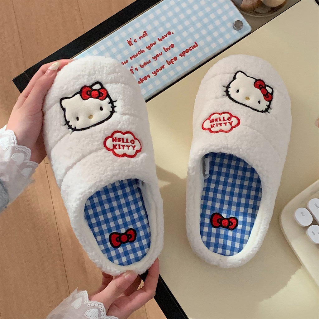 XIXITIAO Dép Cotton Kẻ Sọc Mèo Con Mùa Đông Thoải Mái Nhà Nữ Giữ Ấm