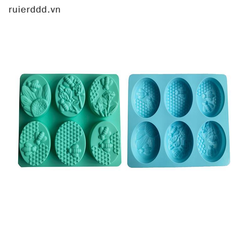 # ruierdd # Vật liệu tốt cho sức khỏe mới Khuôn xà phòng silicon ong mật 6 khoang Khuôn thủ công Làm xà phòng hình bầu dục 3D Hình thức DIY Craft Soap Mold.