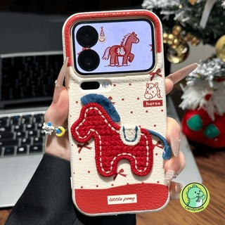 Ốp Điện Thoại Pony Năm Mới Dễ Thương Cho iQOO Z10X Z10 Turbo Pro Z9 Z9X Turbo Z8 Z8X Z7 Z7i Z6 Lite Z5X Z5 Z1 5G 4G Vỏ Sang Trọng Hoạt Hình Ngựa Chấm Bi Da PU Vỏ Mềm