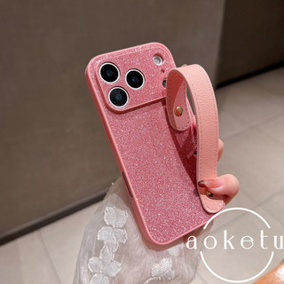 Ốp điện thoại dây đeo cổ tay bằng da lấp lánh sang trọng phù hợp cho iPhone 17 Pro Max bao gồm tất cả chống rơi Apple 17 Pro đứng 17Air silicon mềm cạnh bìa cứng