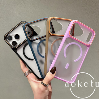 Ốp điện thoại từ tính mờ hình tròn tương phản cửa sổ lớn phù hợp cho iPhone 11 12 13 14 15 16 17 Pro max bán trong suốt bao gồm tất cả vỏ chống rơi