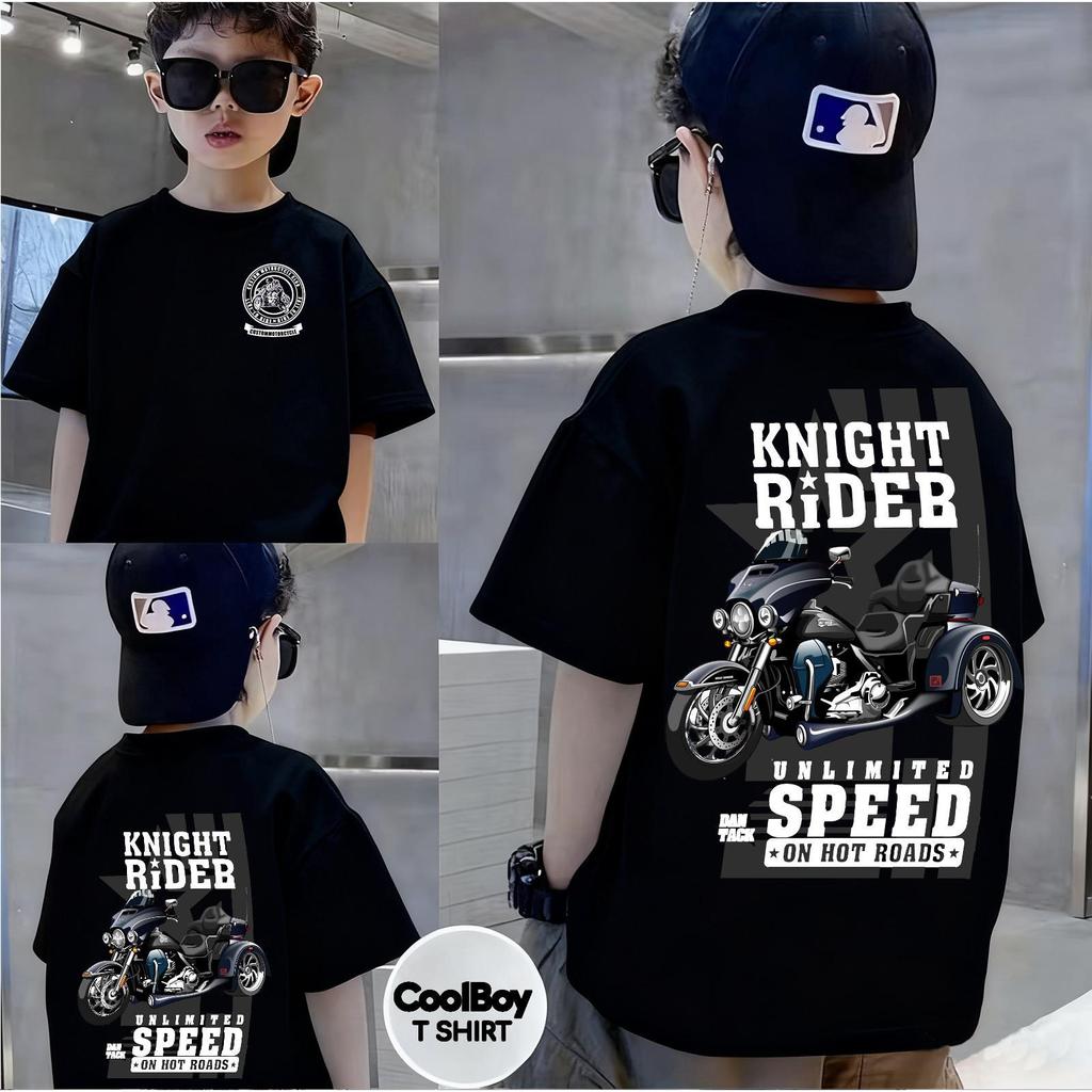 Bé trai 3-12 tuổi, áo thun ngắn tay, cổ tròn, thoải mái, mùa hè, 100% cotton, xe máy hoạt hình