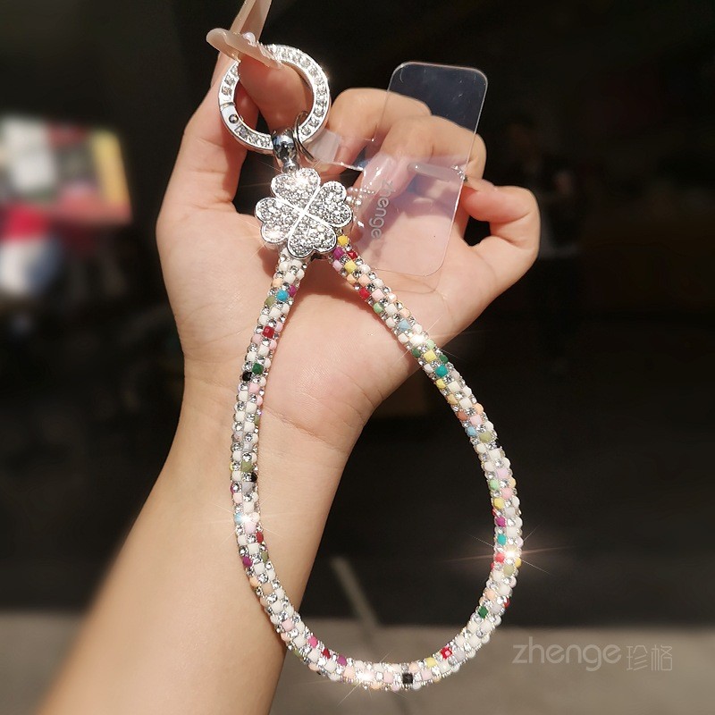 Điện Thoại Di Động Dây Bốn Lá Cỏ Ba Lá Nhấp Nháy Kim Cương Dây Đeo Tay Nữ Độc Đáo Hợp Thời Trang Đẹp Ánh Sáng Sang Trọng Niche Tinh Tế Cao Cấp