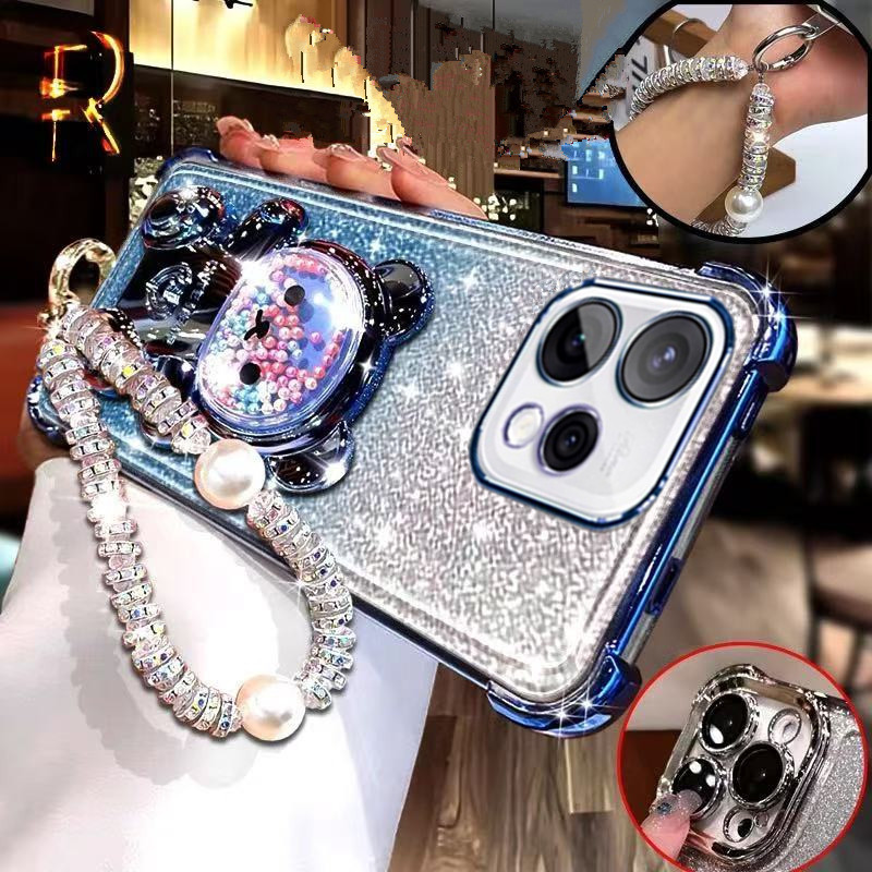 Ốp điện thoại di động cho OPPO Reno15 Pro F Reno 15 15Pro 15F Ốp điện thoại Giá đỡ gấu + Dây chuyền giáp ốp lưng bảo vệ chống sốc