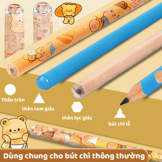 Nắp Bút Chì Cho Học Sinh – Nối Dài Đầu Bút, Bảo Vệ Ngòi Không Gãy, Họa Tiết Hoạt Hình Độc Đáo