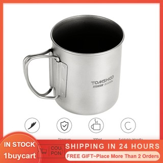 1buycart1 Tomshoo 300ml Titanium Cup ngoài trời Camping Picnic Water Cug với tay cầm có thể gập lại