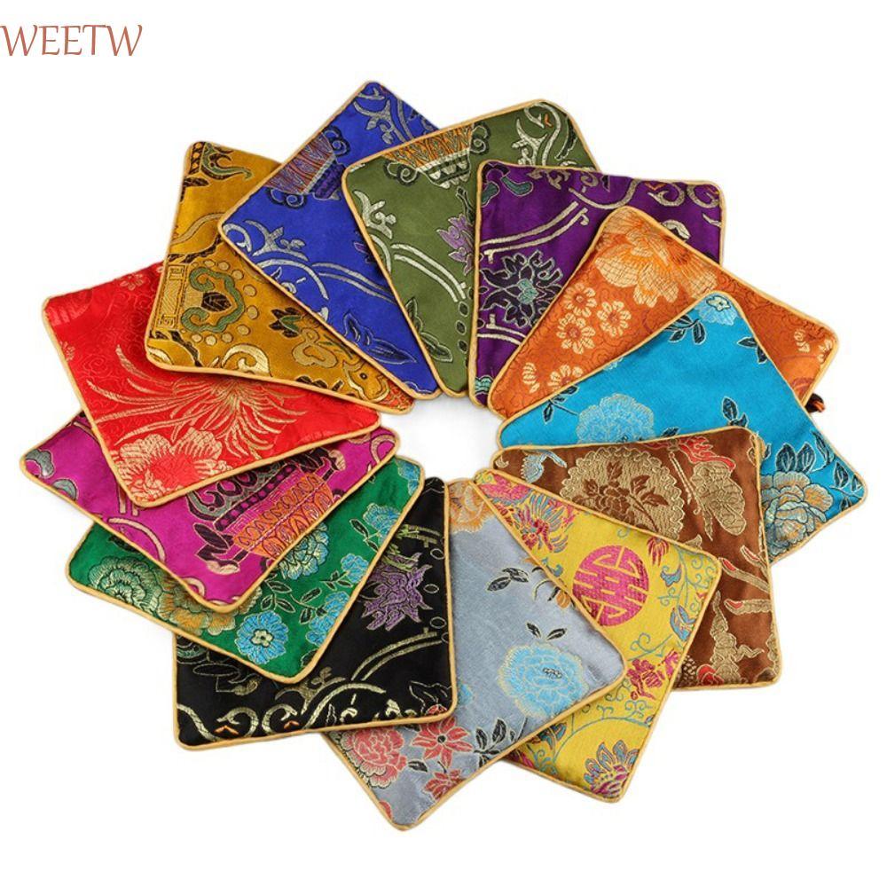 WEETW Mini Thêu Canvas Ví Đựng Tiền Xu, Tua Rua Đồng Tiền Mặt Mặt Dây Chuyền Hoa Trang Sức Túi Đóng Gói, Thời Trang Rồng Dung Tích Lớn Trang Điểm Son Môi Túi Đựng Tiền Phong Cách Học Sinh