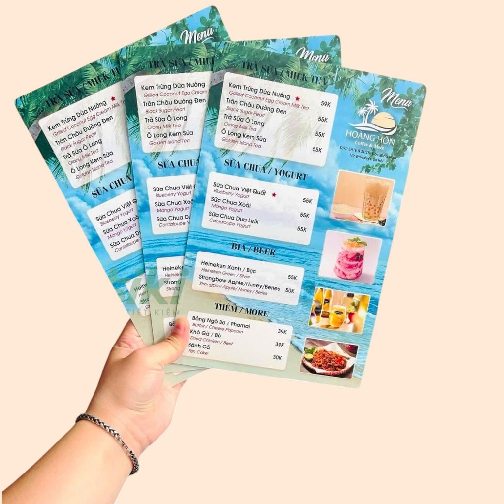 Menu Nhựa PVC Cao Cấp Cho Quán Ăn, Cafe – Chống Nước 100%, Màu Sắc Sắc Nét, Thẩm Mỹ Cao
