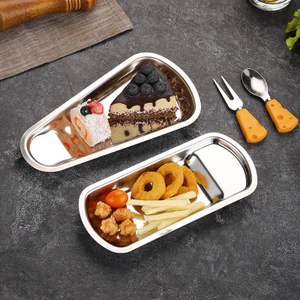 Khay phân vùng bằng thép không gỉ dày Khay Buffet Phụ Đĩa ăn Kẹp thực phẩm Đĩa hình quạt Giá đỡ thìa Bộ đồ ăn Giá kẹp vuông 3OZS