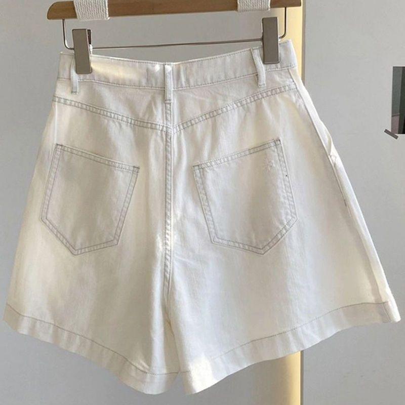 [Seckill trong thời gian có hạn] Mùa hè dáng rộng eo cao, chân dày, 2026 Mỹ, short denim trắng, nhẹ nhàng sang trọng, MM, tôn dáng