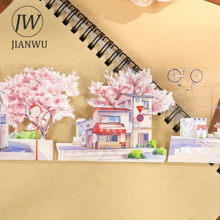 JIANWU 70mm * 5m Vintage Đường Phố Hoa Anh Đào Vật Liệu Phong Cảnh Cắt Băng Thêu Sò PET Sáng Tạo DIY Tạp Chí Văn Phòng Phẩm