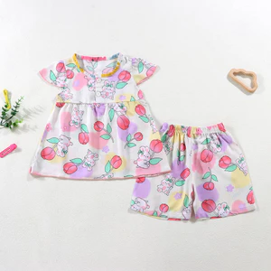Bộ đồ mặc nhà cho bé gái Mùa hè Quần Short ngắn tay in hoạt hình Bộ đồ hai mảnh 80-160 Size WNDZ