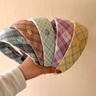 Kovoi / Retro Preppy Phong Cách Họa Tiết Băng Đô Ngọt Ngào Phù Hợp Với Kẻ Sọc Đầu Nữ Tính Cảm Giác Rộng Viền Bọt Biển Kẹp Tóc Cao Cấp
