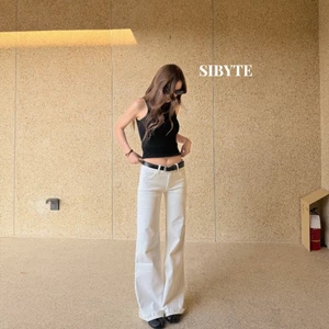 Sibyte- Quần Jean Trắng, Cạp Thấp, Quần Siêu Loe Hàn Quốc, Nữ, Kiểu Mới, Mỏng #840