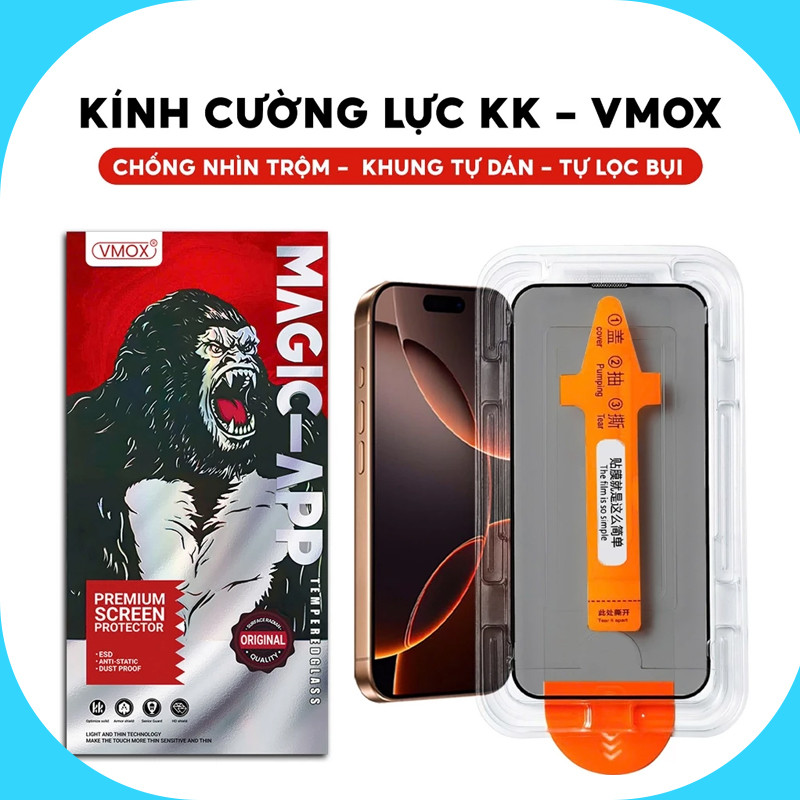 Kính cường lực chống nhìn trộm hộp dán không bụi cho iPhone 17 ProMax 17 Air 16 ProMax 15 Plus 14 13 12 11 Pro Max XsXXr