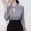 Áo Sơ Mi Voan Trắng Nữ, Phong Cách Phương Tây, Cổ Chữ V Sang Trọng