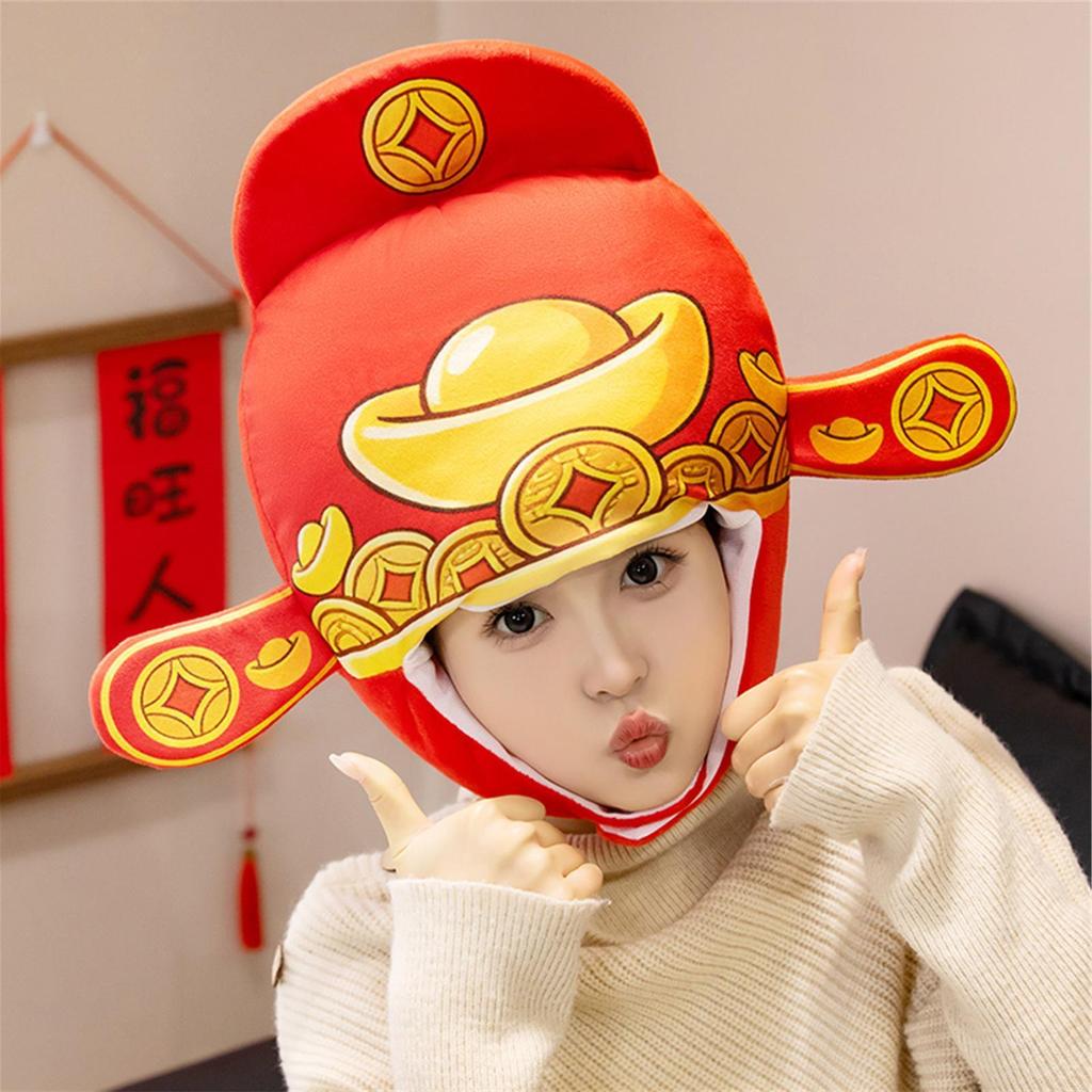 Chinese God of Wealth Hat Plush Cosplay Headgear Photo Booth Headgear for Halloween Costume Parties Comic gelhvn