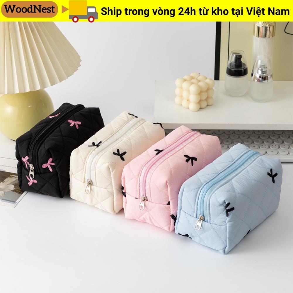 Túi đựng đồ trang điểm nơ WOODNEST, Túi đựng đồ vệ sinh du lịch di động có dây kéo, Quà tặng Giáng sinh Túi đựng mỹ phẩm cho nữ
