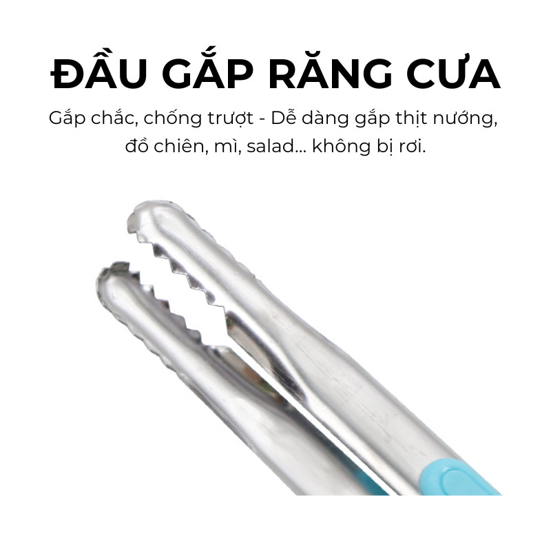 Kẹp Gắp Thức Ăn Inox Nguyên Khối Đầu Răng Cưa – Kẹp Gắp Đá, Đồ Nóng Tay Cầm Chống Trượt, Chống Nóng | 374