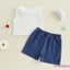 Trang phục mùa hè cho bé gái Áo ba chiều trang trí rau diếp + Bộ quần short Denim thêu đàn hồi