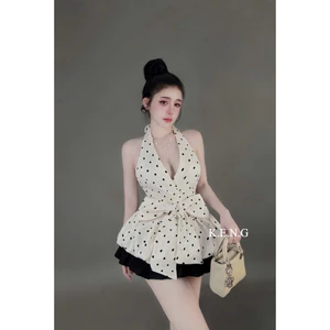 Sét áo cổ yếm thắt nơ phối chân xoè tầng cực xinh BYJOLIE
