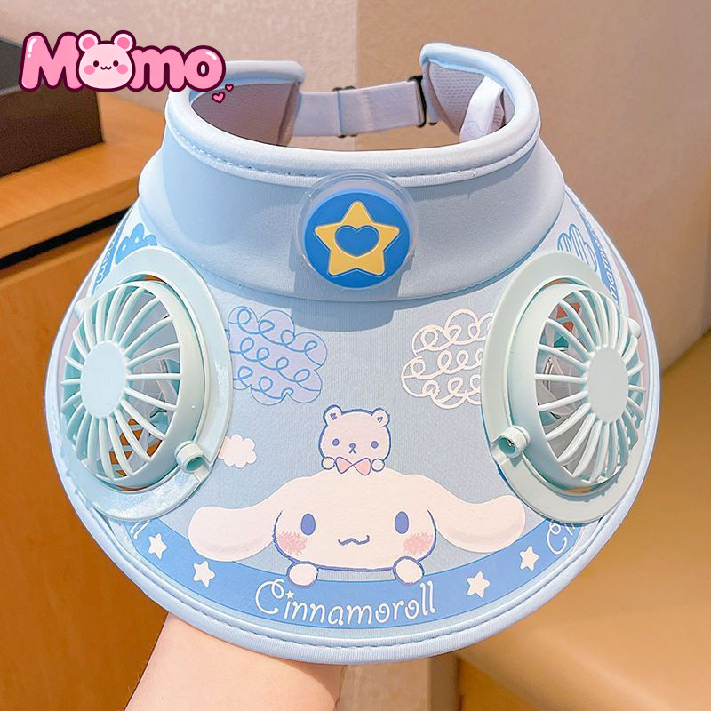2026 Phim hoạt hình mới Kuromi mũ chống nắng trẻ em có quạt, vành lớn để chống nắng mùa hè