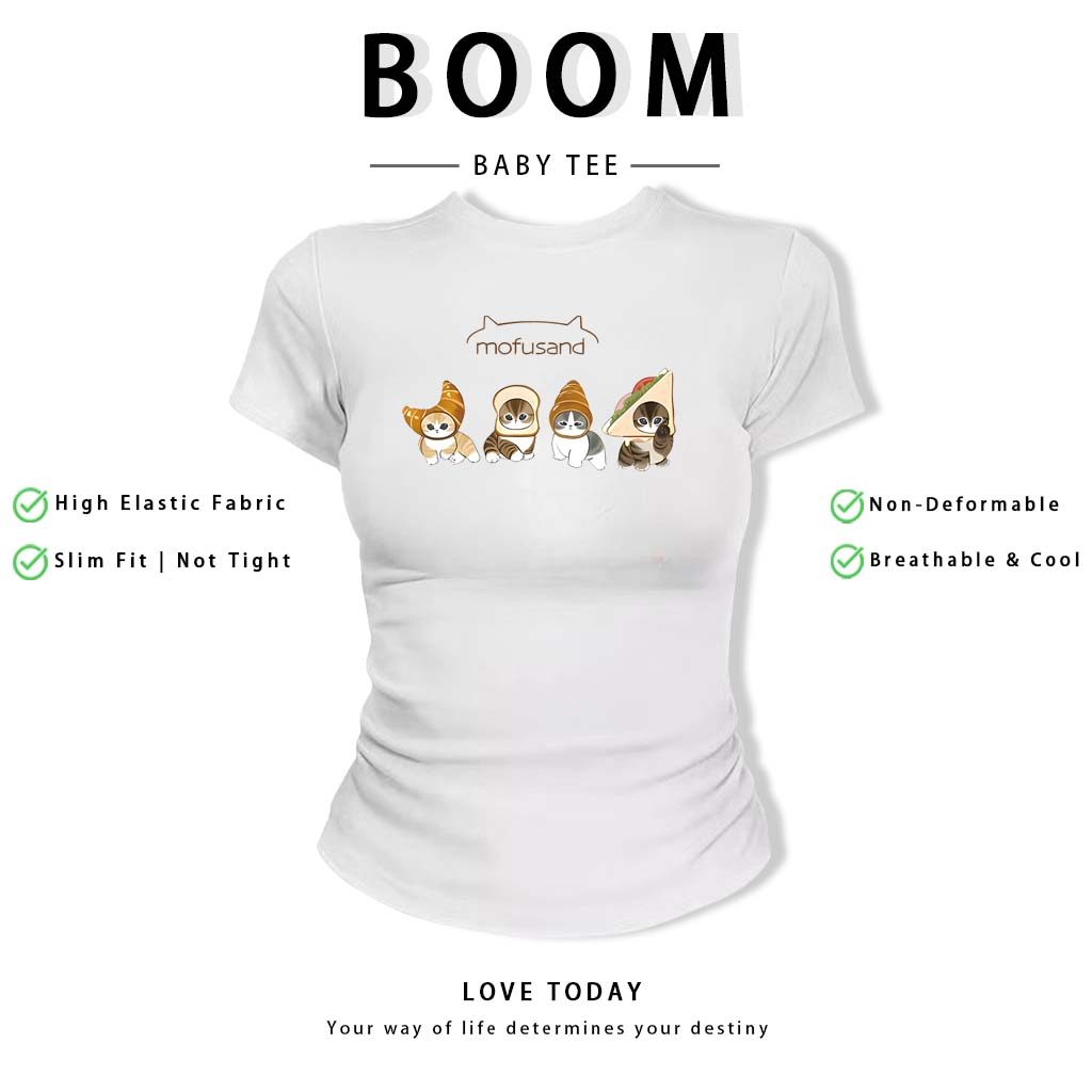 BOOM Áo Baby Tee Nữ Cotton Ôm Body-Áo Thun Ngắn Tay Y2K In Hình PhongCách Mùa Hè, Cổ Tròn Hàng Đầucách hàn quốc phongQ36