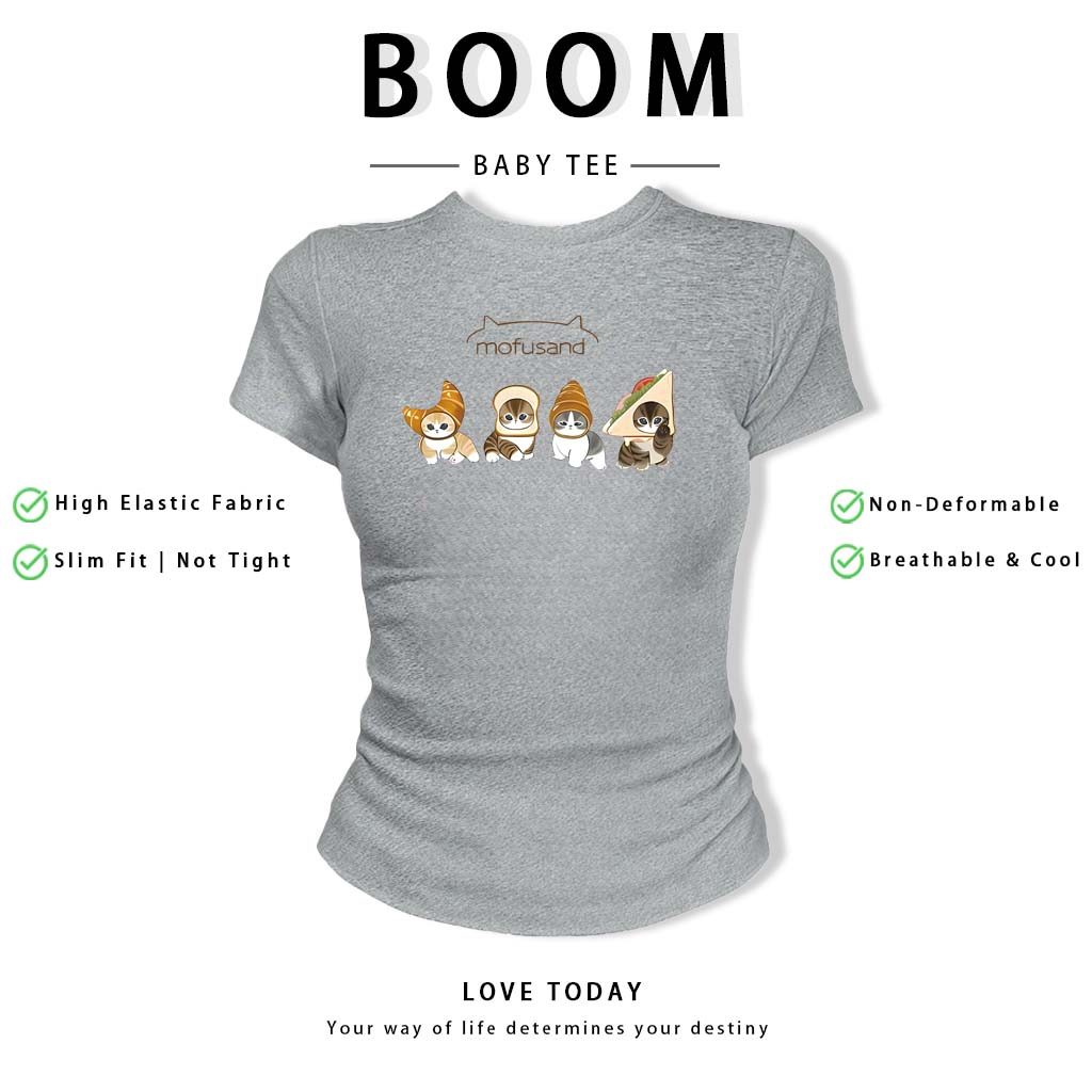 BOOM Áo Baby Tee Nữ Cotton Ôm Body-Áo Thun Ngắn Tay Y2K In Hình PhongCách Mùa Hè, Cổ Tròn Hàng Đầucách hàn quốc phongQ36