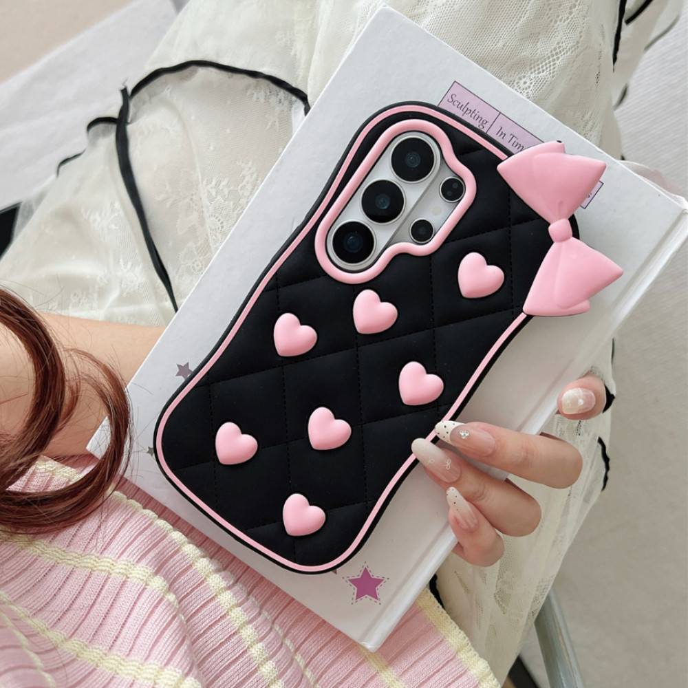 Nơ Trái Tim Trang Trí Ốp Lưng Điện Thoại Samsung Galaxy S26 S25 S24 S23 Ultra FE A57 A56 A55 A54 A37 A36 A35 A26 A17 A16 A07 A06 Dày Viền Sóng Chống Rơi Thời Trang Quà Tặng Gil Mềm Mại