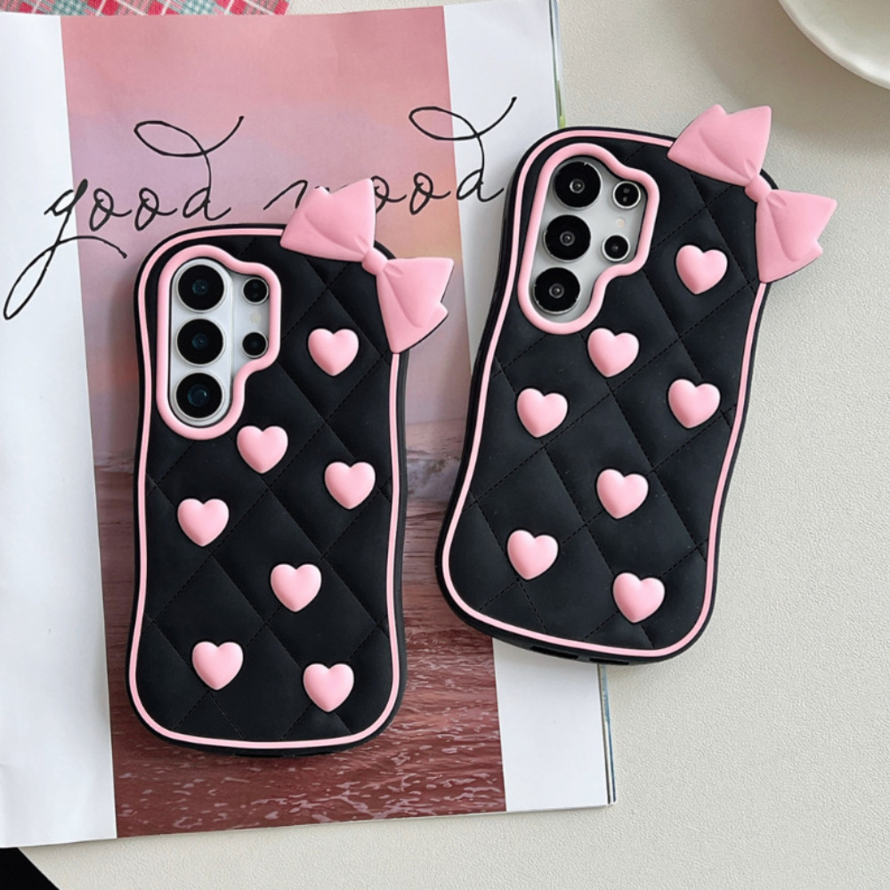 Nơ Trái Tim Trang Trí Ốp Lưng Điện Thoại Samsung Galaxy S26 S25 S24 S23 Ultra FE A57 A56 A55 A54 A37 A36 A35 A26 A17 A16 A07 A06 Dày Viền Sóng Chống Rơi Thời Trang Quà Tặng Gil Mềm Mại
