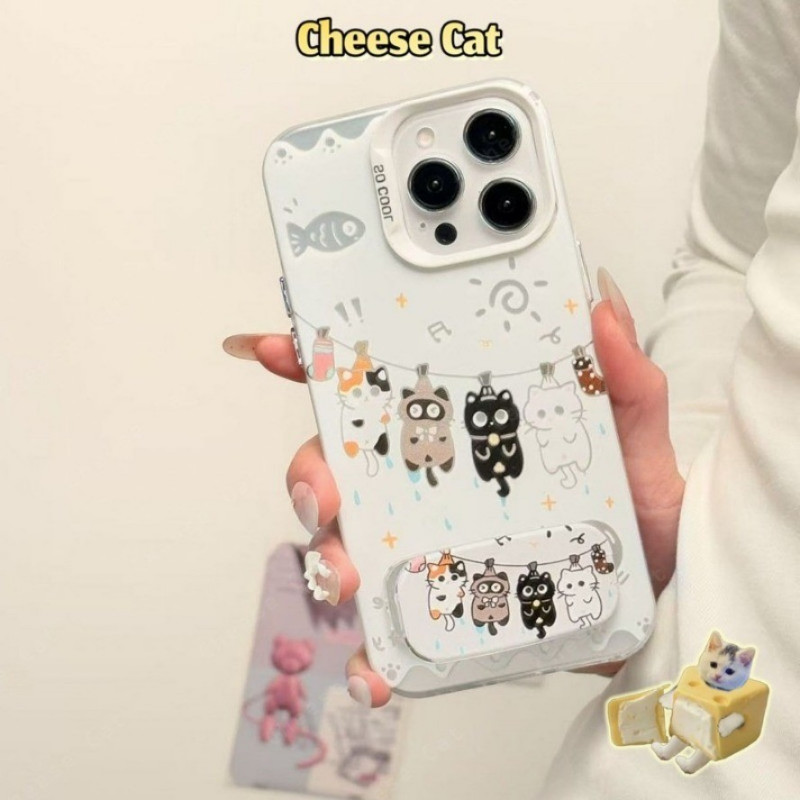 Ốp Lưng Gương Đứng Dễ Thương Bốn Chú Mèo Con Ốp Lưng Điện Thoại iPhone 16 15 14 13 12 11 17 Pro Max Xs Max XR 16E 7Plus