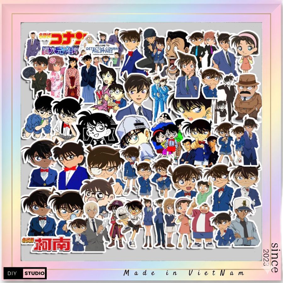 Bộ 100 sticker thám tử lừng danh Conan. trang trí ly nước mũ bảo hiểm điện thoại ly nước ipad laptop